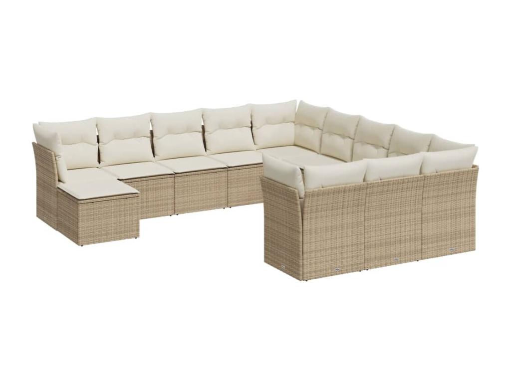 Salon de jardin avec coussins 12 pcs beige résine tressée
