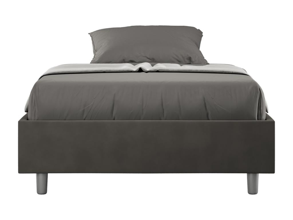 Cadre de lit 1 place et demi coffre rembourré 120x190 microfibre gris Doucezen