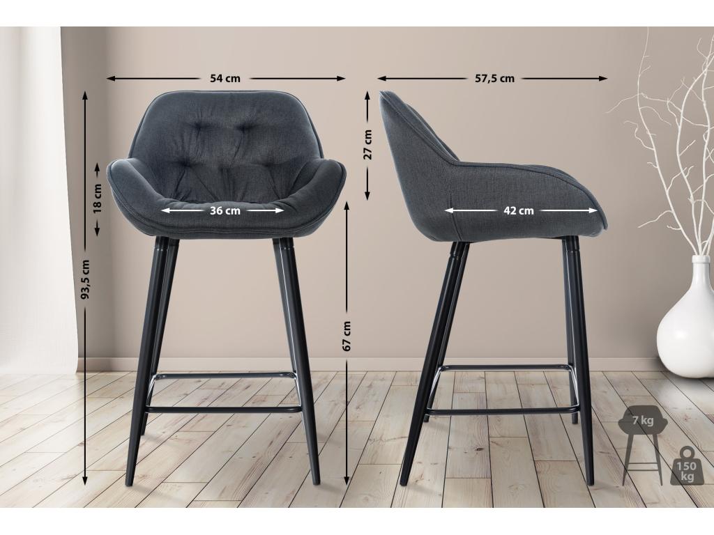 Lot de 2 Tabouret de bar - Tissu / Métal noir mat - Gris foncé - Homzora