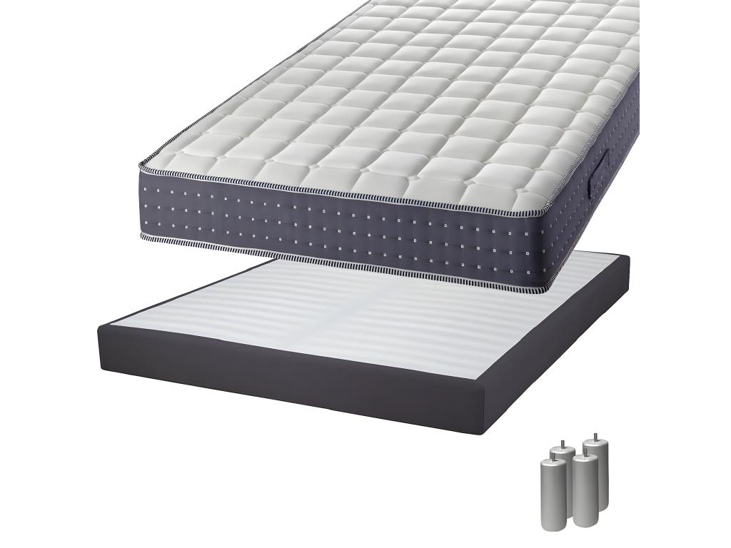 Doucezen - Pack Matelas 140x190 Sommier Tapissier Démontable 2x20 Doucezen Anthracites Pieds Argent 15cm