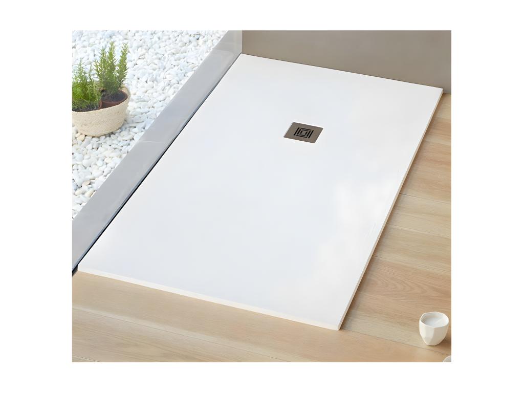 Receveur de douche 90x90 cm extra plat Homzora surface ardoisée rectangulaire blanc
