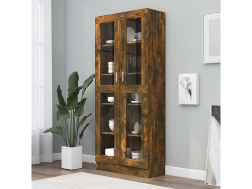 Armoire à vitrine Chêne fumé 82.5x30.5x185.5 cm Bois ingénierie