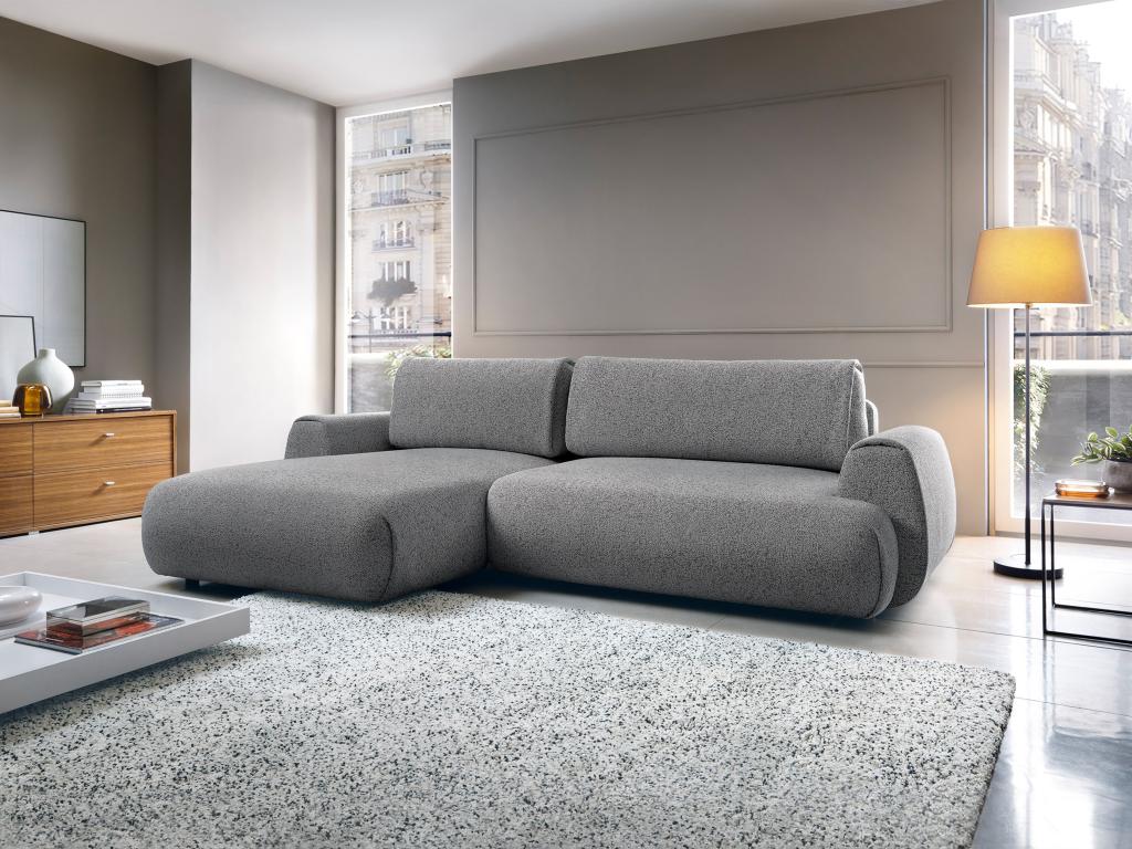 Canapé d'angle gauche convertible en tissu texturé gris Doucezen