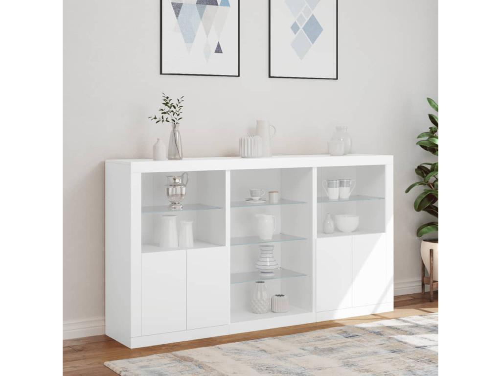Buffet avec Homzoraères LED blanc 181.5x37x100 cm