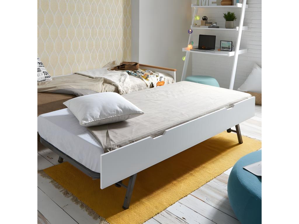 Lit superposé lit pieds pliants 105cm bois blanc 105x190/105x190cm