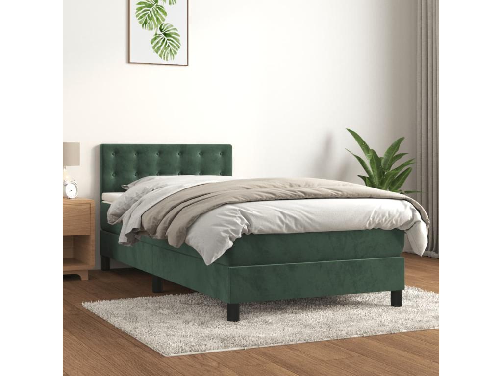 Sommier tapissier matelas et LED Vert foncé 100x200 cm Velours