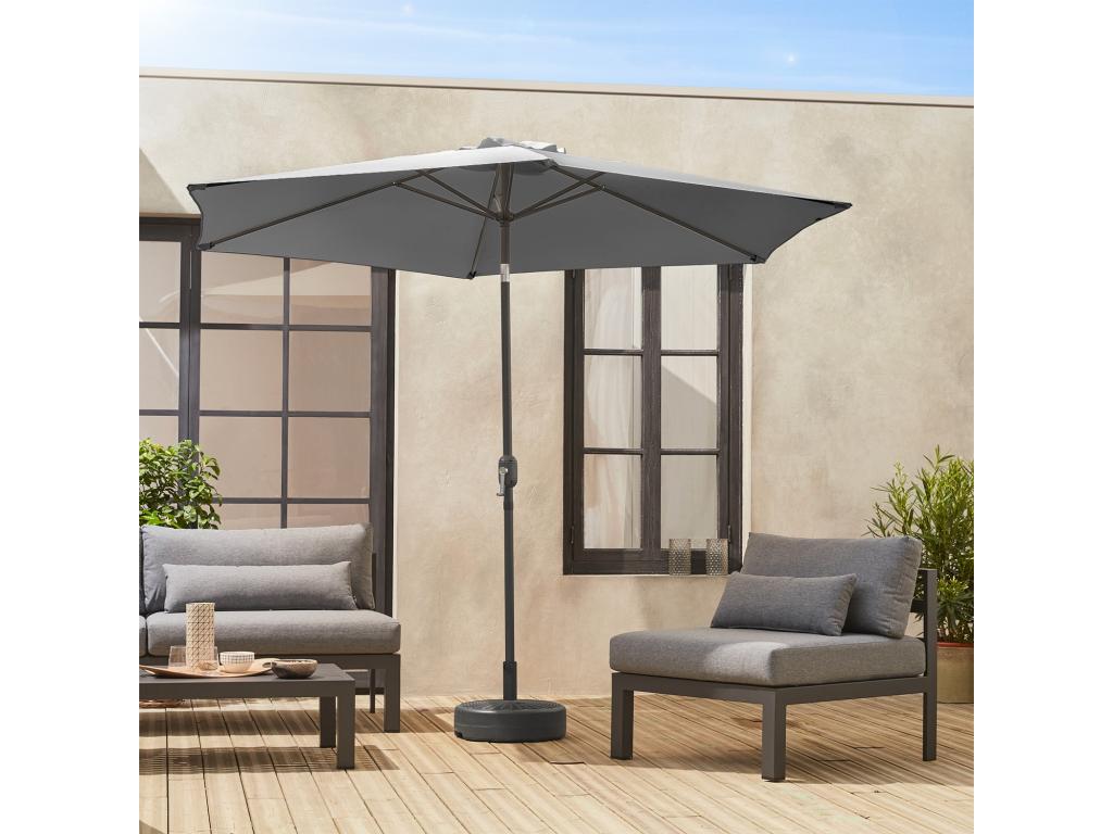 Parasol droit rond 300cm - Homzora Gris - mât central en aluminium orientable et Homzora d'ouverture