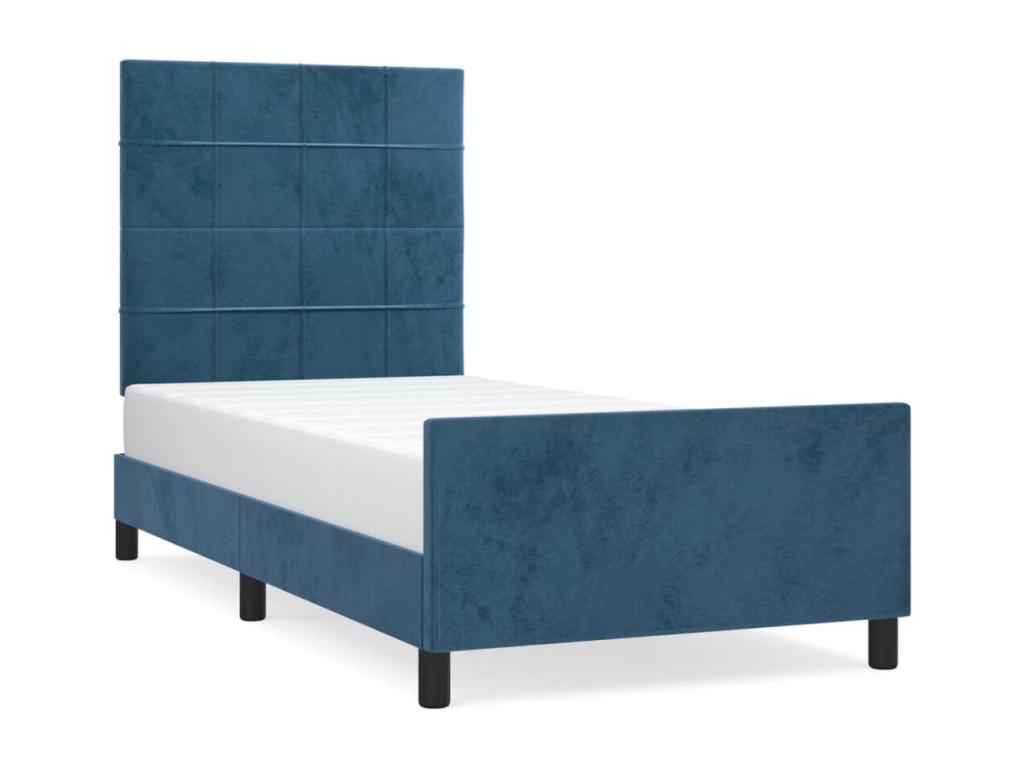 Cadre de lit sans matelas bleu foncé 100x200 cm velours