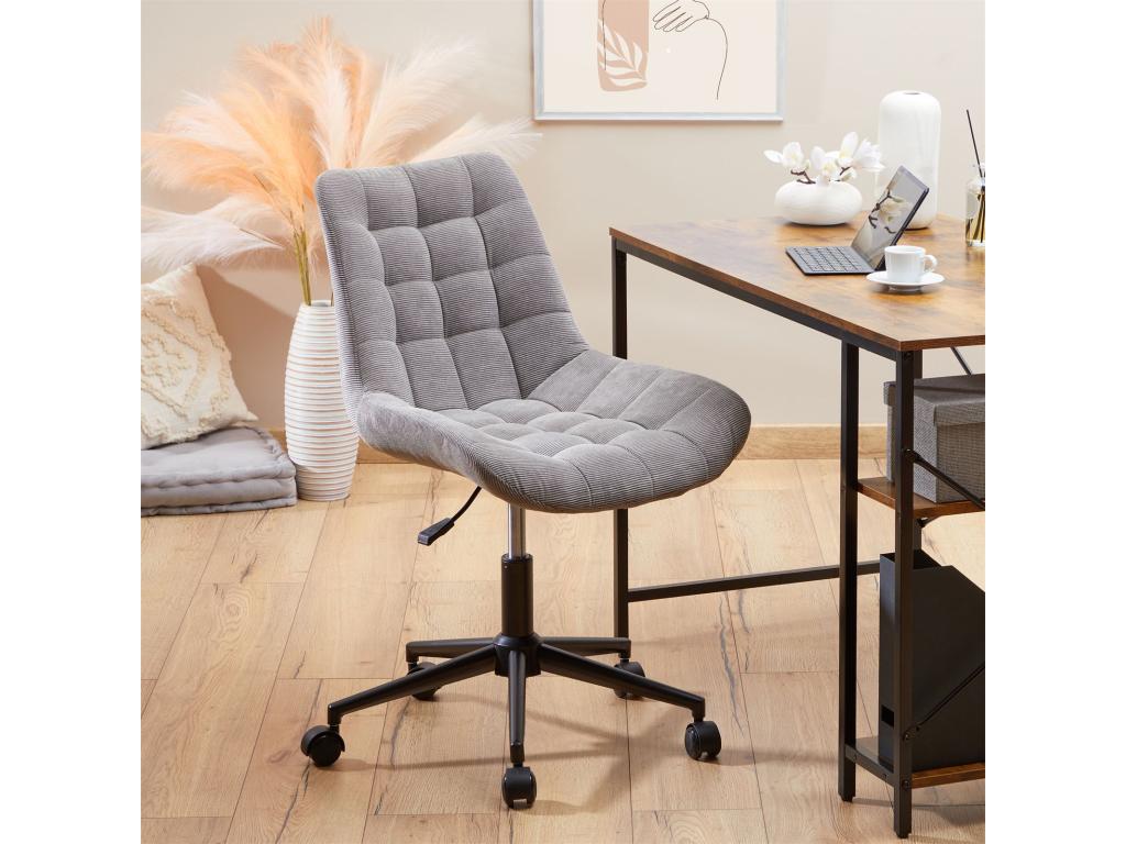 Chaise de bureau Homzora fauteuil en velours côtelé gris avec piétement en métal laqué noir