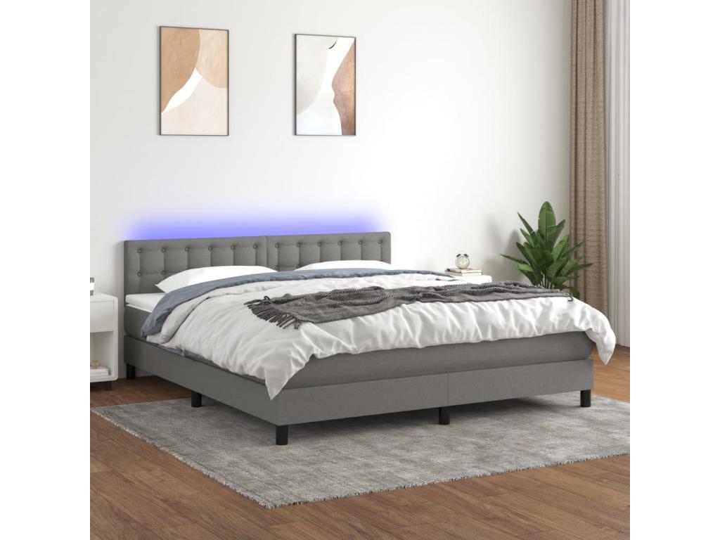 Sommier à Homzora de lit et matelas et LED Gris foncé 180x200 cm