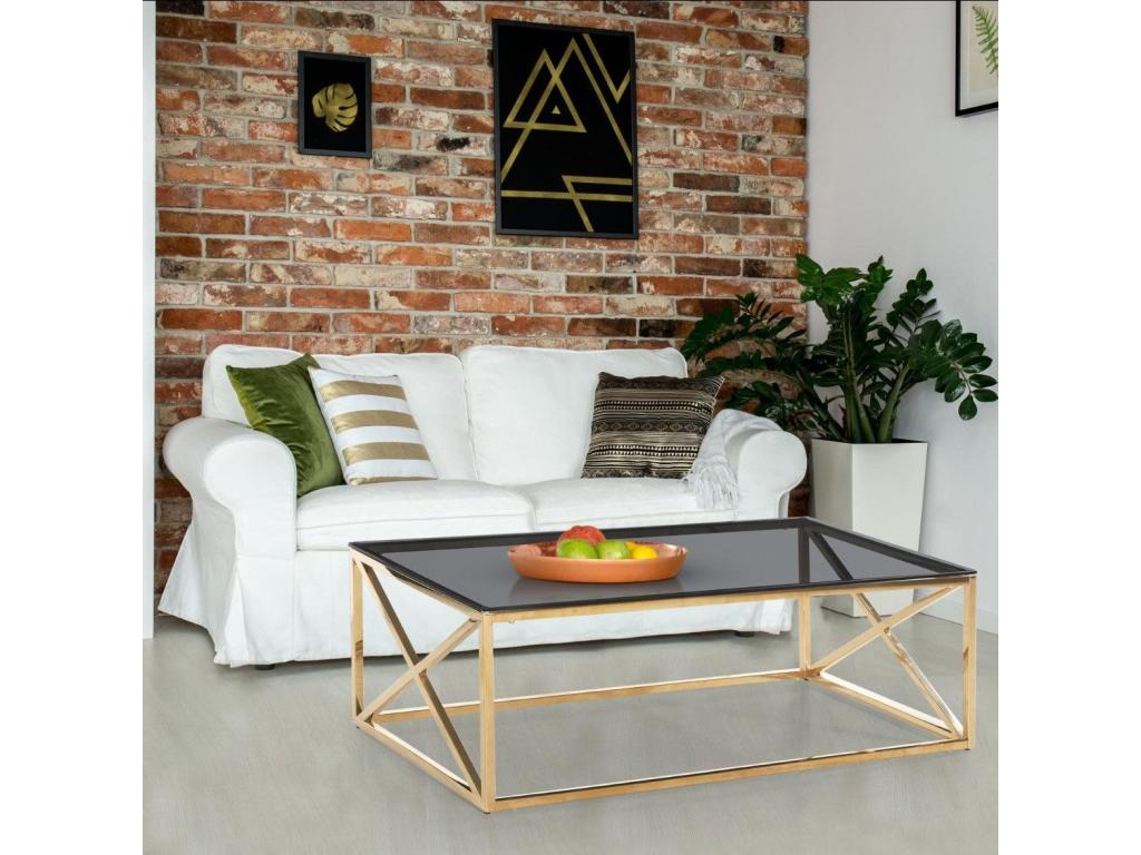 Table Basse Verre Design Homzora 120cm Or / Noir