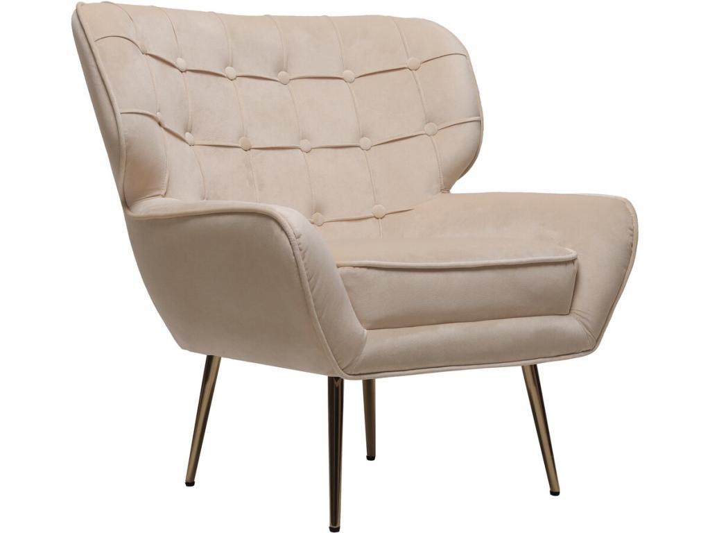 Fauteuil en velours Homzora - 79x71x79.5 cm - Beige
