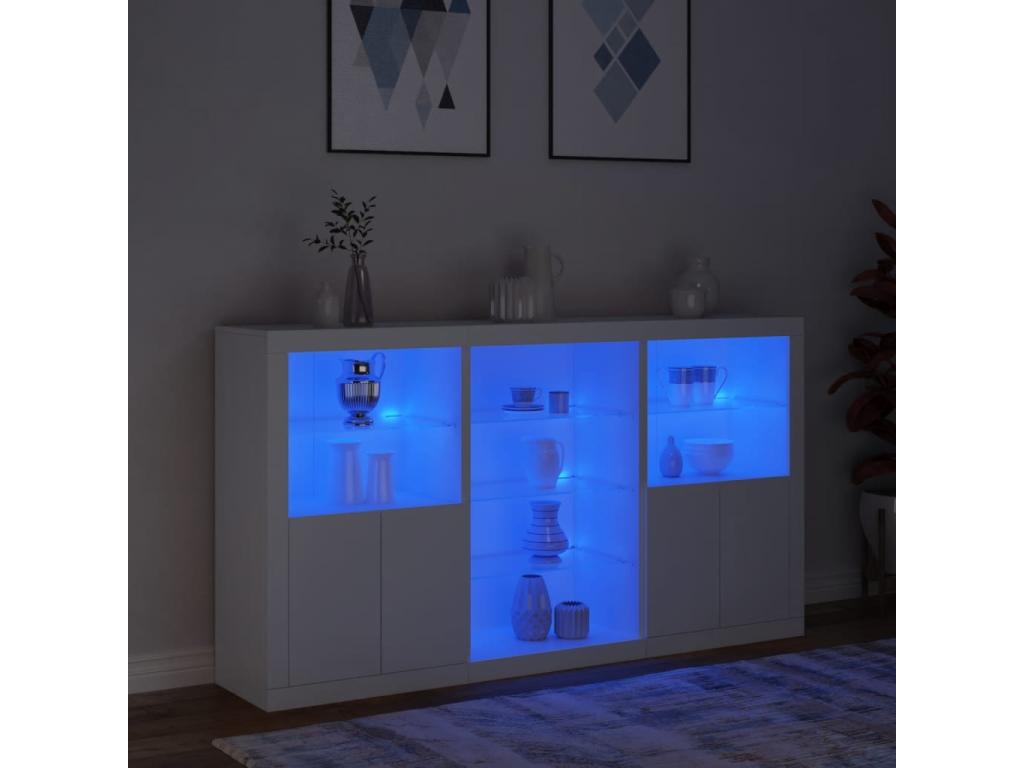 Buffet avec Homzoraères LED blanc 181.5x37x100 cm