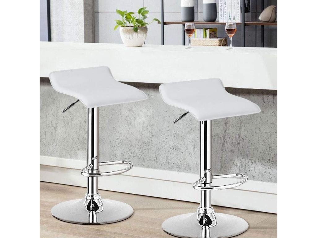 Tabouret de bar chaise bar lot de 2 hauteur réglable rotatif sur 360 blanc