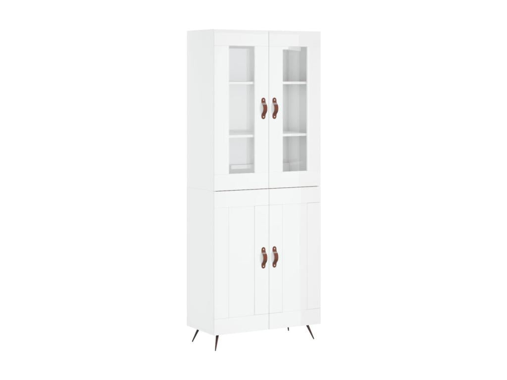 Buffet haut Blanc brillant 69.5x34x180 cm Bois d'ingénierie