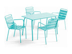 Ensemble table de jardin et 4 fauteuils en métal turquoise - Doucezen