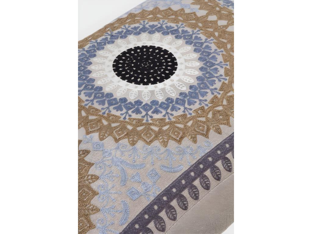 Pouf tapissé avec pieds en bois couleur lin