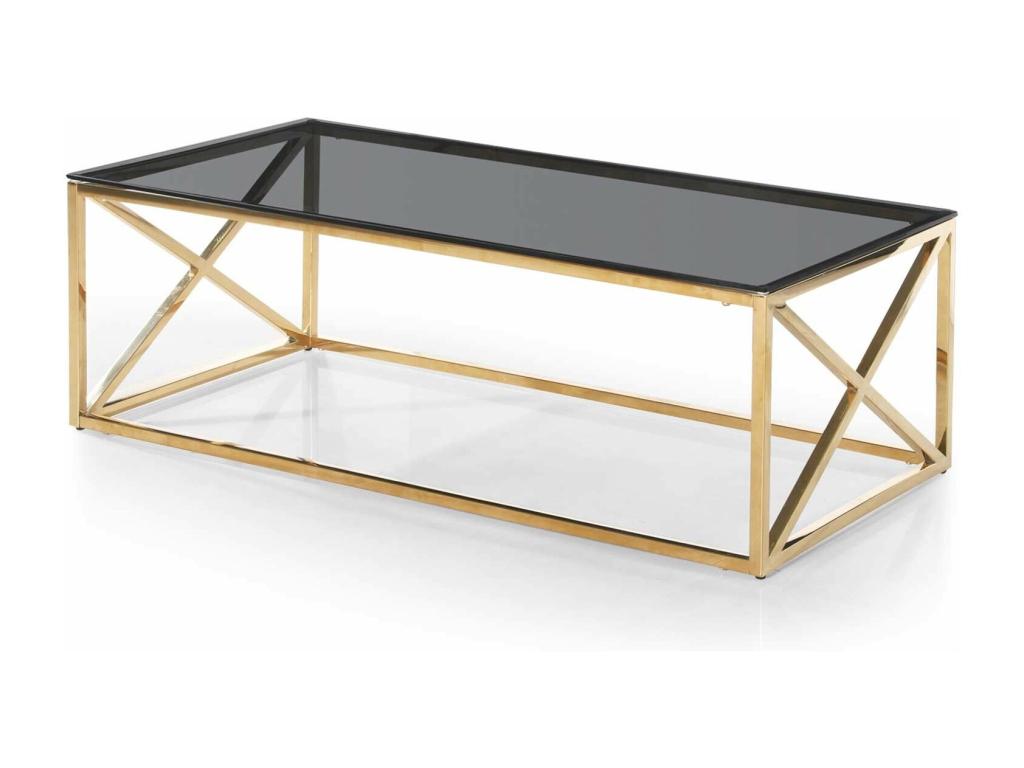 Table Basse Verre Design Homzora 120cm Or / Noir