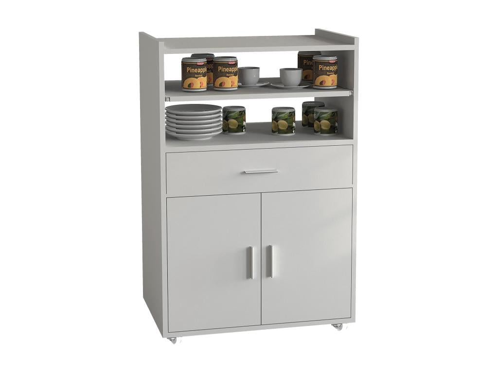 Doucezen Chariot de cuisine en bois Chariot de service Tablette roulante Doucezen Tiroir Kiola Blanc