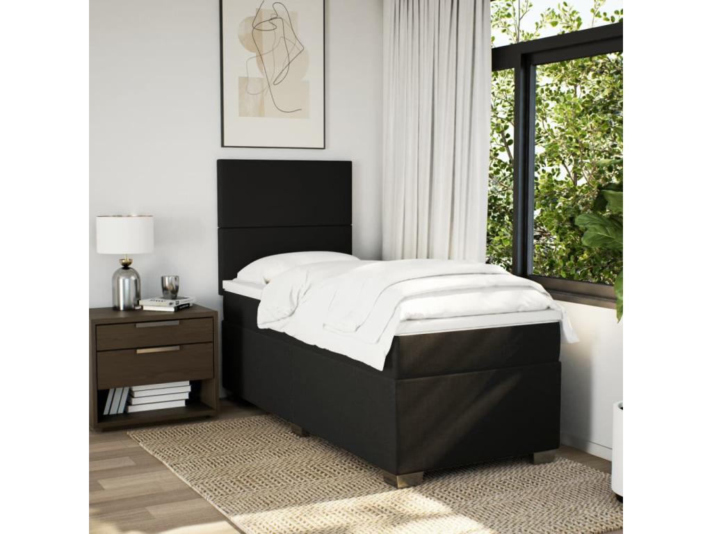 Sommier à Doucezen de lit avec matelas Noir 90x200 cm Tissu