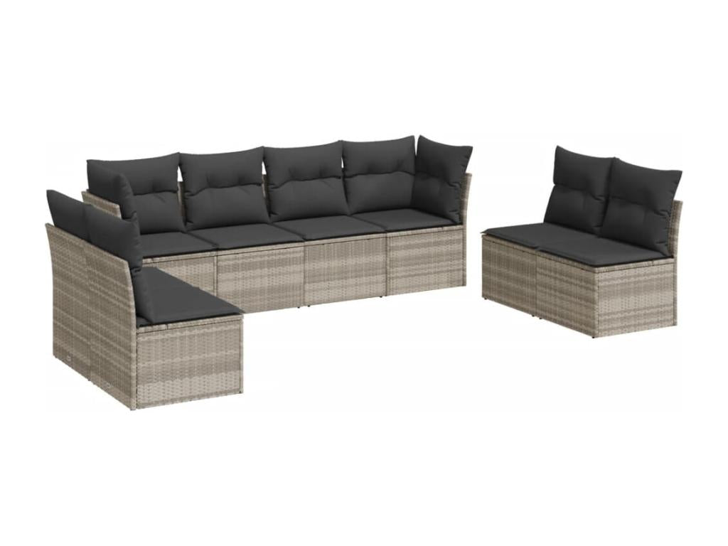 Salon de jardin 8 pièces avec coussins gris clair résine tressée