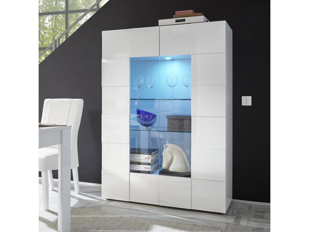 Doucezen - Vitrine 2 Portes Finition Blanc Laqué Doucezen Damiers et Leds