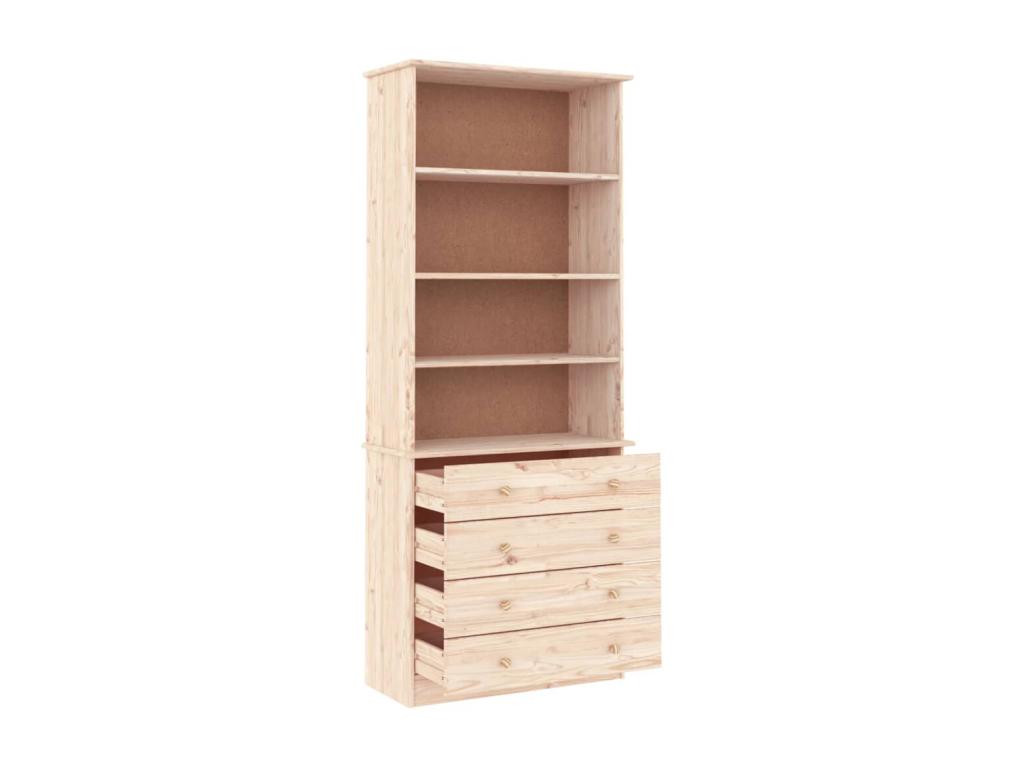Bibliothèque avec tiroirs Homzora 77x35x186.5cm bois massif de pin