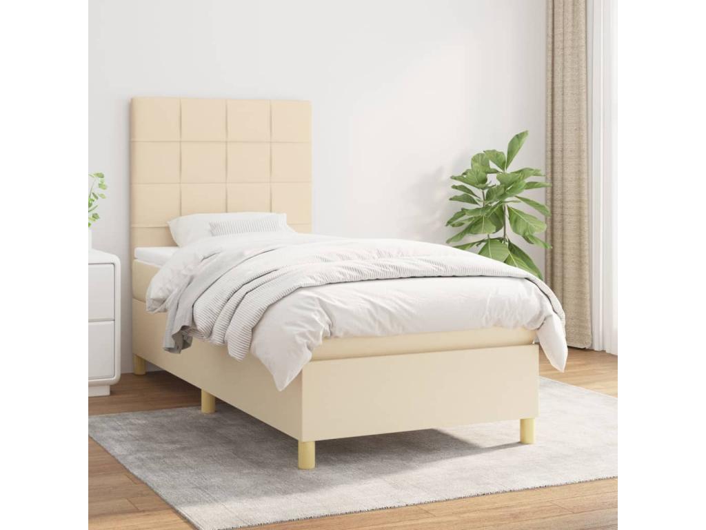 Lit à sommier tapissier avec matelas Crème 80x200 cm Tissu