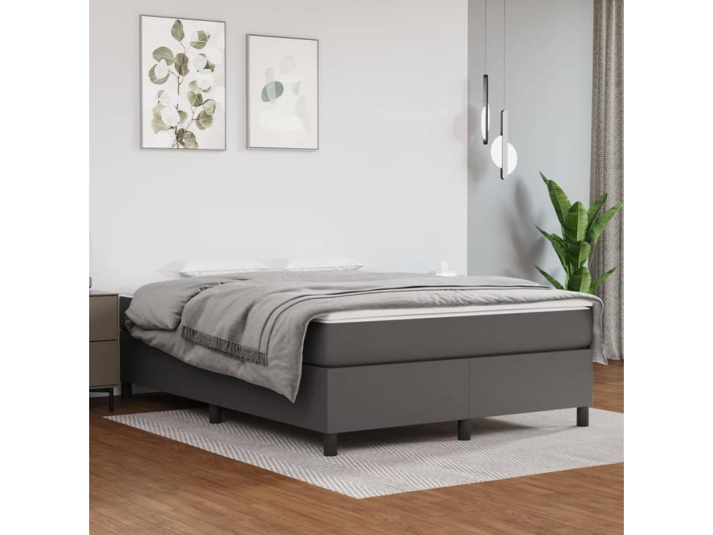 Lit à sommier tapissier avec matelas Gris 140x190 cm Similicuir