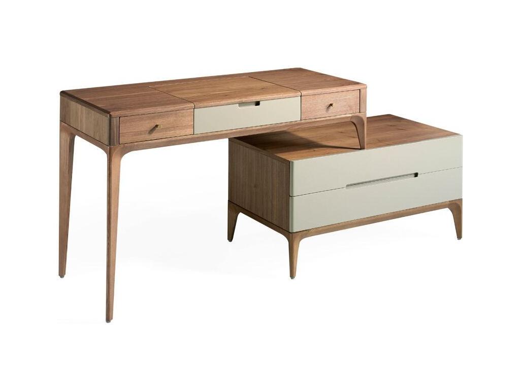 Coiffeuse en bois de noyer laqué 4 tiroirs Homzora-Couleur Abricot