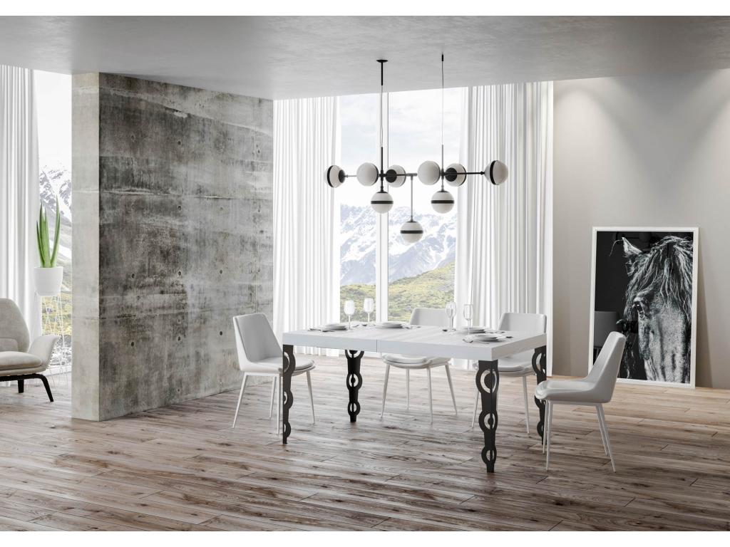 Table extensible 90x180/284 cm Karamay Frêne Blanc cadre Anthracite