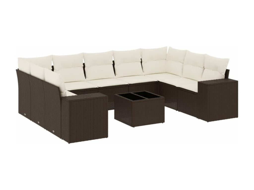 Salon de jardin 10 pièces avec coussins marron résine tressée