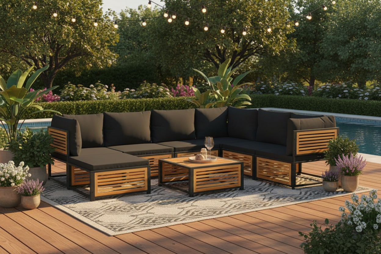 Salon de jardin avec coussins 8 pièces bois massif d'Homzora