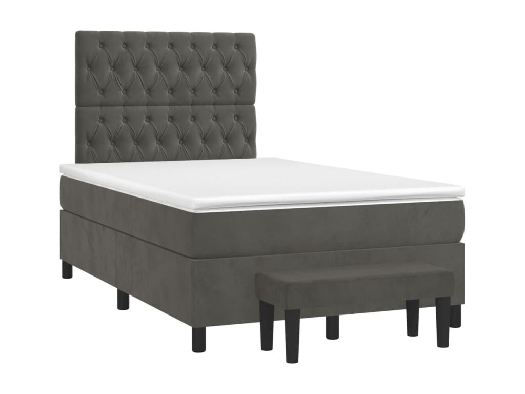 Lit à sommier tapissier et matelas Gris foncé 120x200cm Velours
