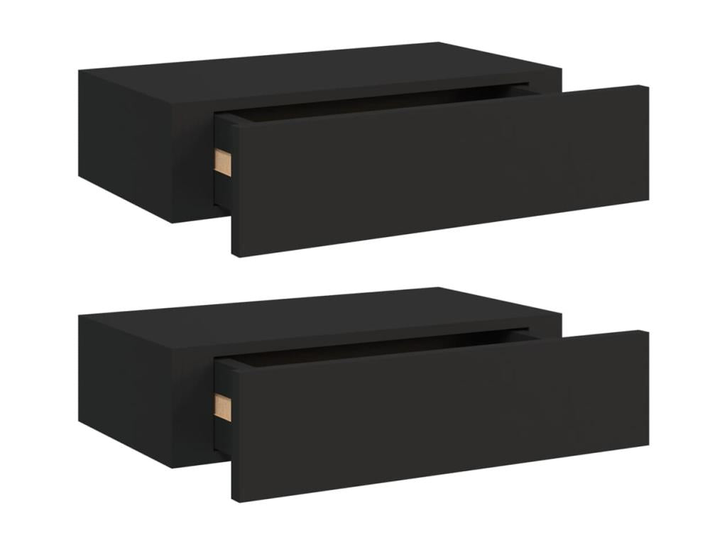 Étagères à tiroirs murales 2 pcs noir 40x23.5x10 cm MDF