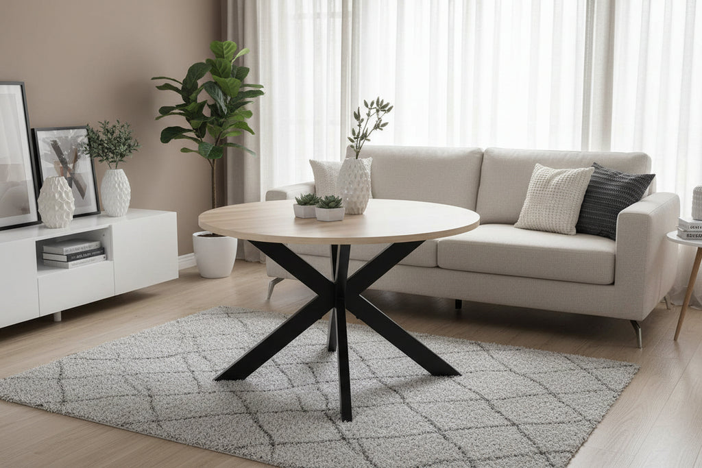 Table à manger Homzora - 4 personnes - MDF / Métal - Chêne et Noir