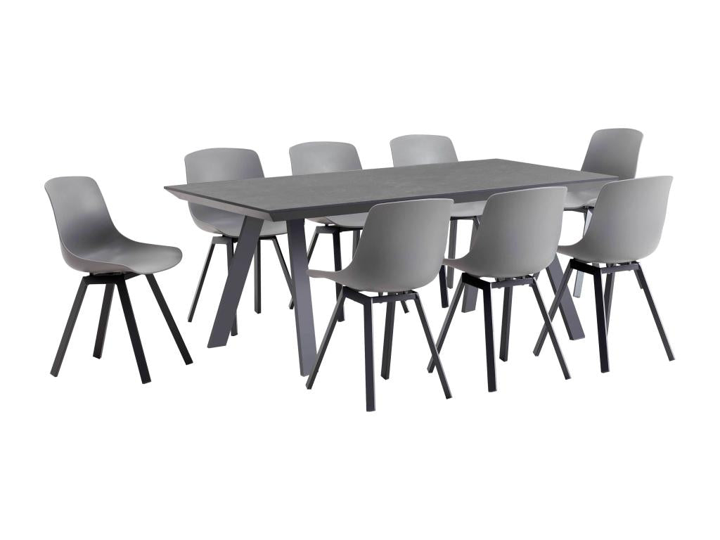 Ensemble table de jardin rectangulaire grise et 8 chaises grises