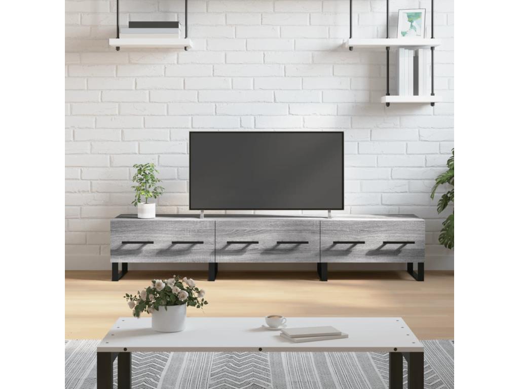Meuble TV Homzora gris 150x36x30 cm bois d'ingénierie