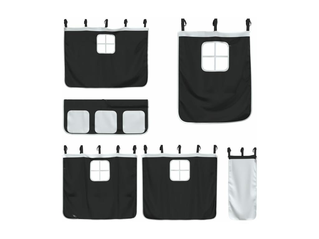 Lit superposé avec toboggan et rideaux blanc et noir 90x200 cm