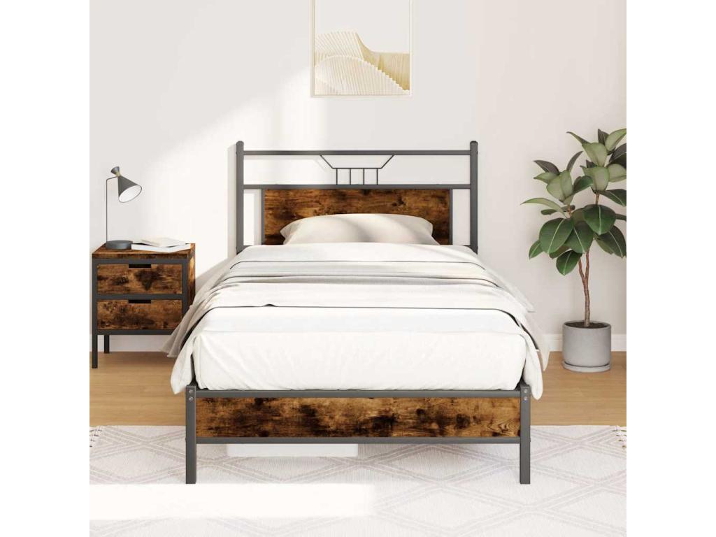 Cadre de lit sans matelas chêne fumé 107x203 cm bois ingénierie