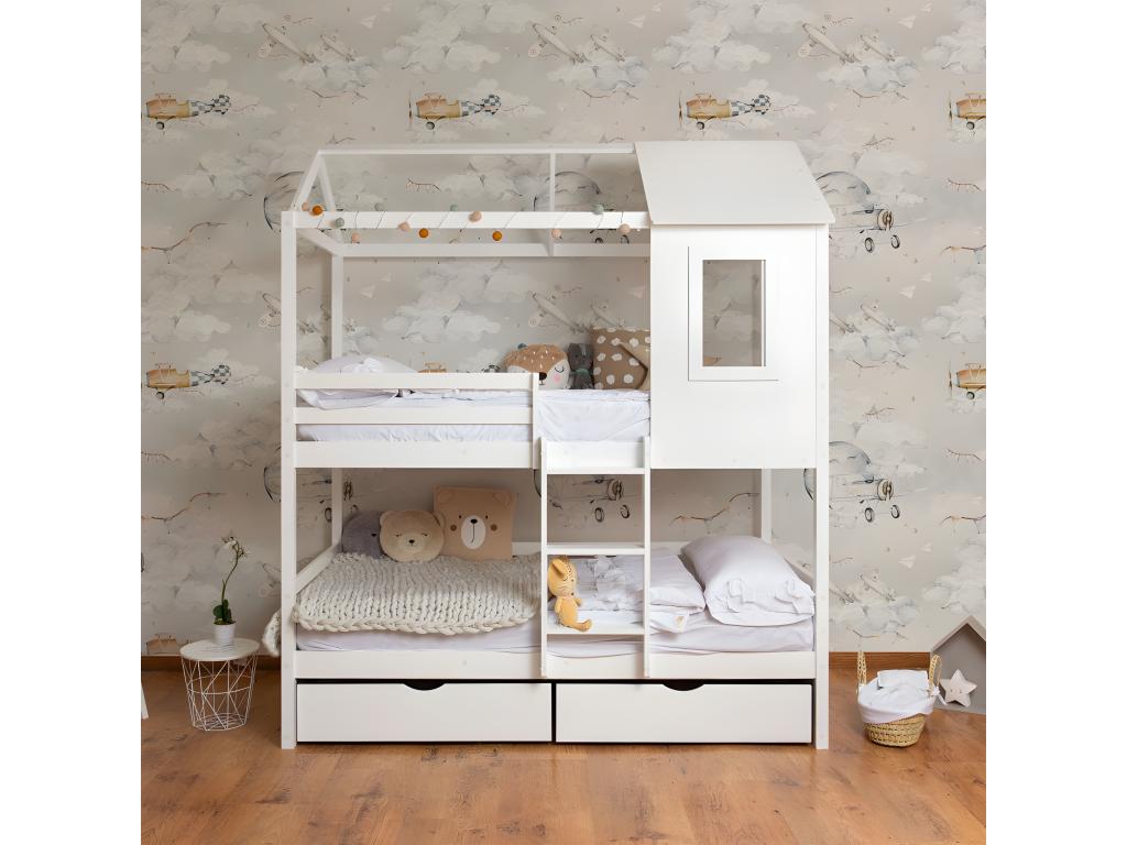 Lit superposé lit pieds pliants 105cm bois blanc 105x190/105x190cm