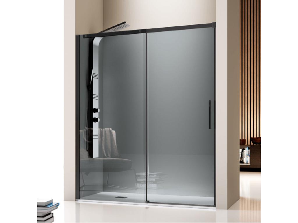 Paroi de douche fixe Porte coulissante Doucezen profil noir mat verre fumé 110 cm Sans paroi latérale