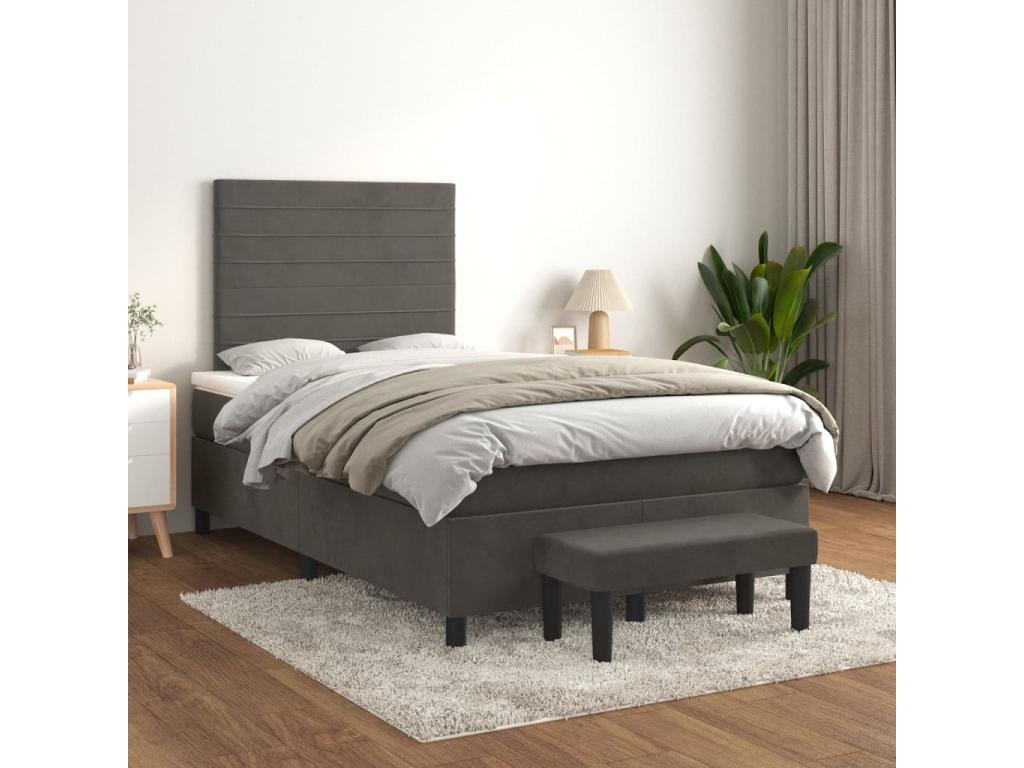 Sommier à Homzora de lit et matelas gris foncé 120x190cm velours