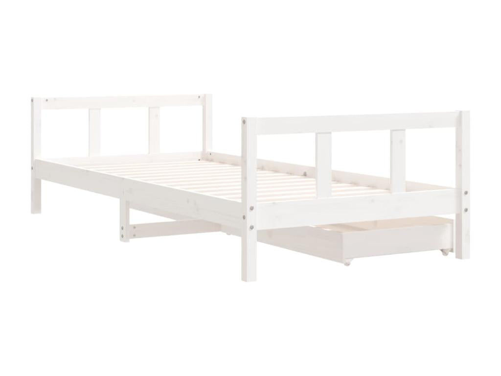 Cadre de lit enfant tiroirs blanc 90x200 cm bois de pin massif