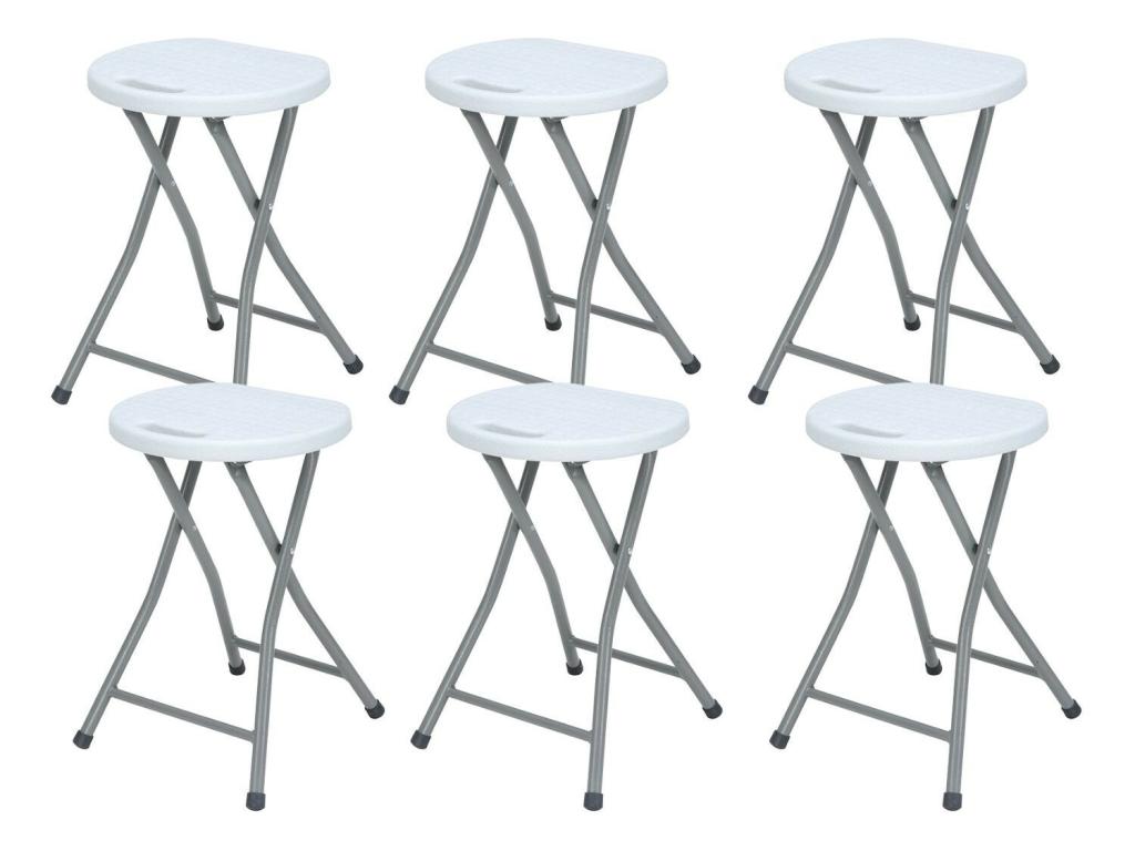 Pack 6 Tabourets pliants en résine et acier 31x45cm Blanc 7house