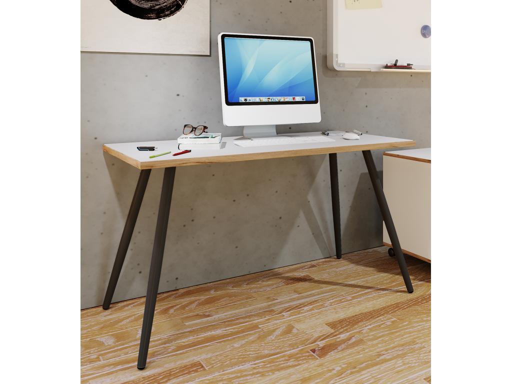 Bureau Homzora Table d'ordinateur Table de bureau Scandinave Rétro Look Salia 138x50 cm Noir / Blanc