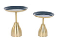 Set de 2 tables d'appoints rondes en fer coloris doré bleu