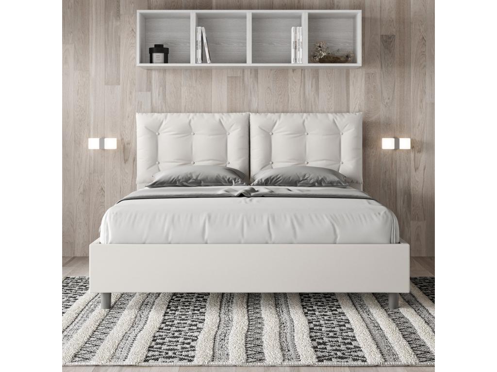 Lit avec sommier rembourrée 160x200 similicuir blanc Homzora