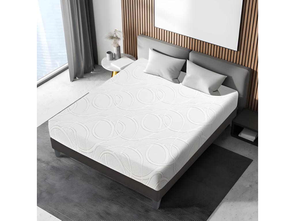 Ensemble matelas mousse à mémoire de forme 7 zones de confort l'adulateur avec sommier Doucezen gris et pieds 90x200