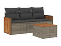 Salon de jardin 4 pièces avec coussins gris résine tressée